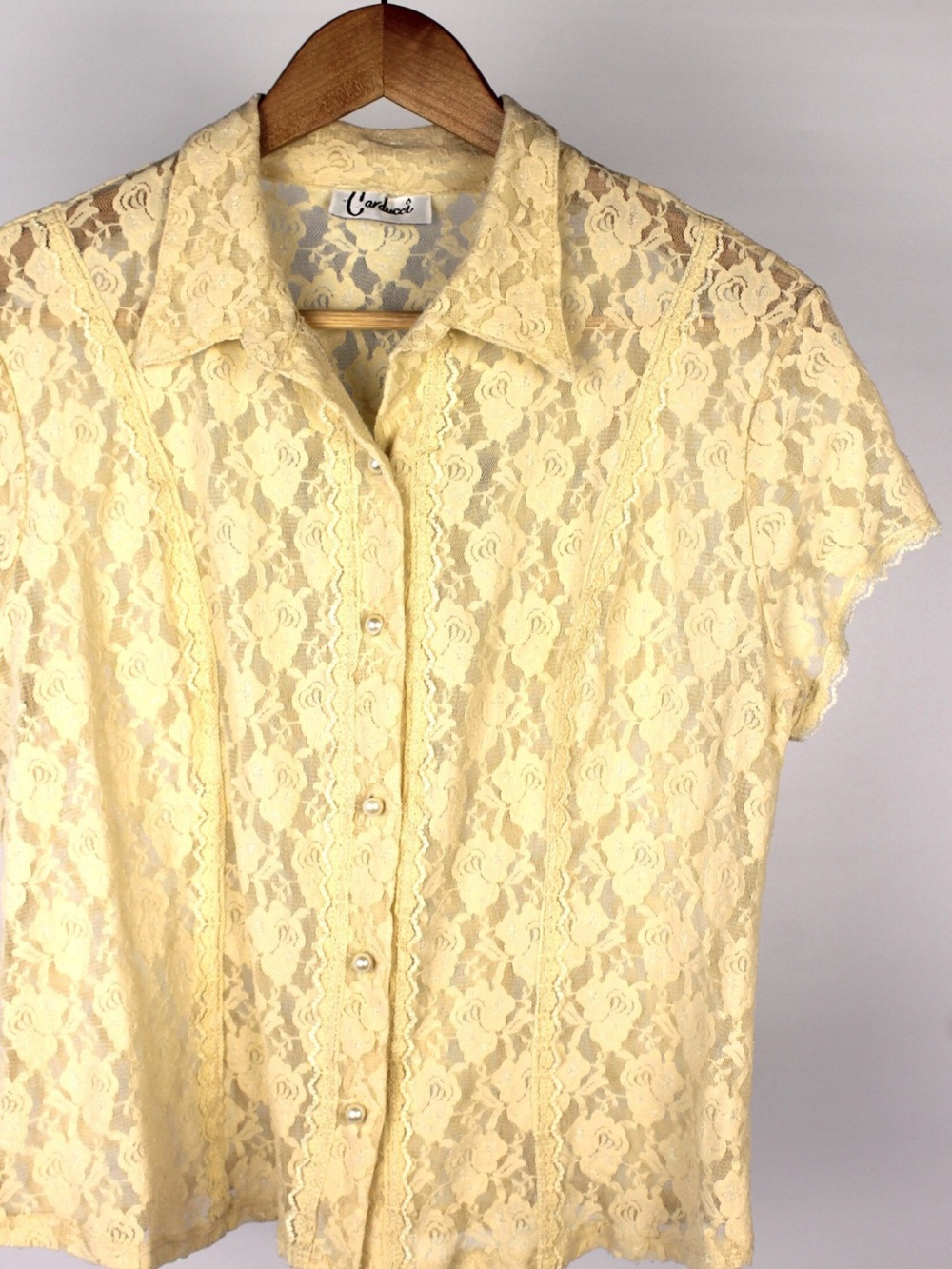 Cardinal Lace Button-Down Shirt in Pale Yellow